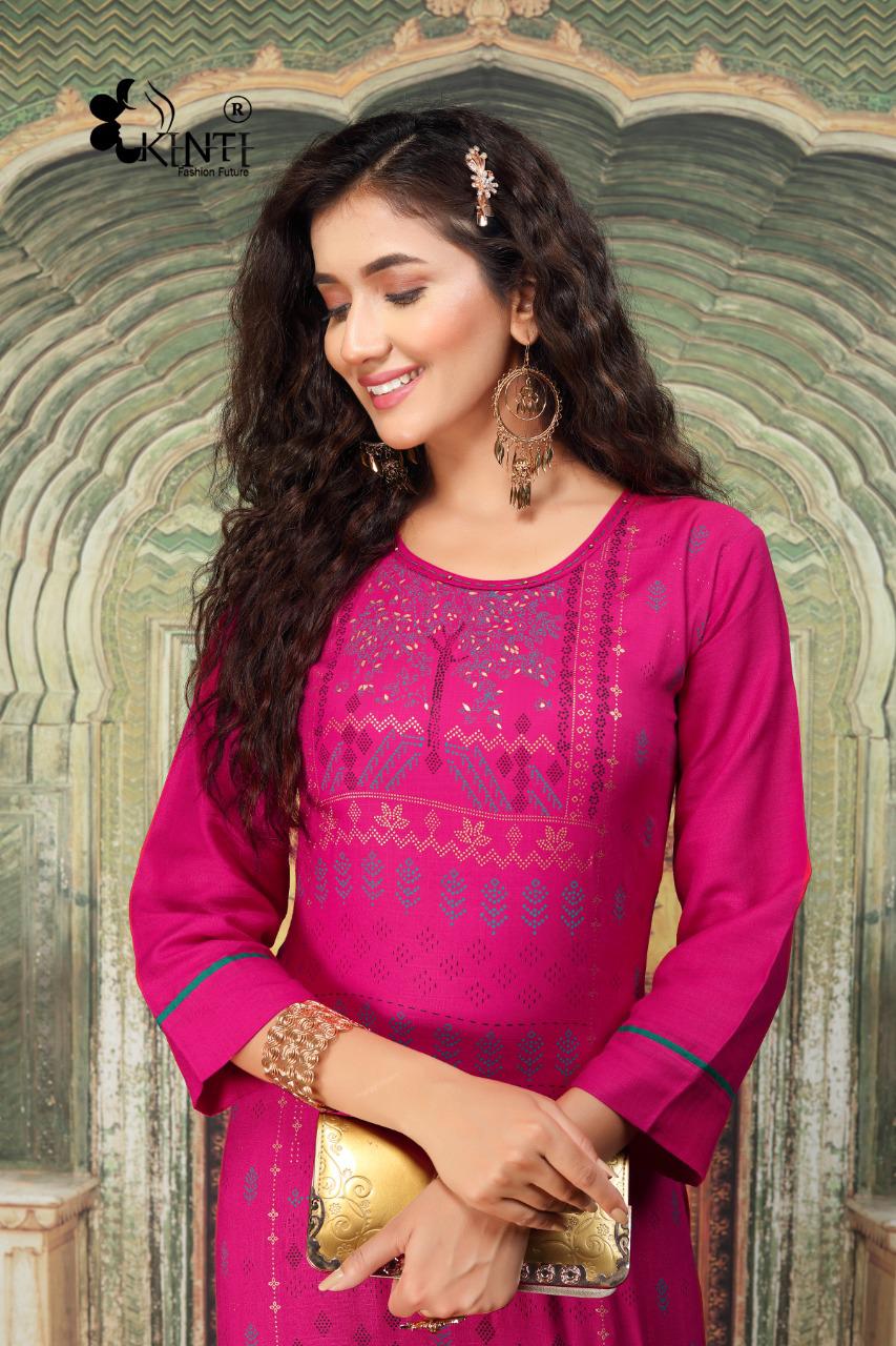 Kinti Afsana Foil Letest Fancy Designer Festive Wear Printed Rayon Kurti Collection